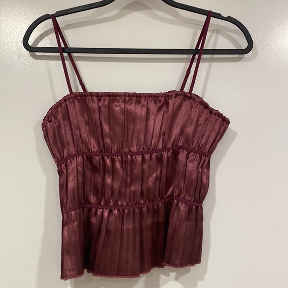 Free People Pretty Pleats Satin Top - Picture 1 of 5